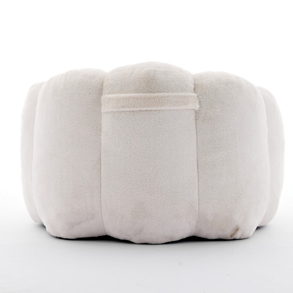 Lery Lotus Accent Sofa Chair, Compressed Bean Bag, White Faux Fur