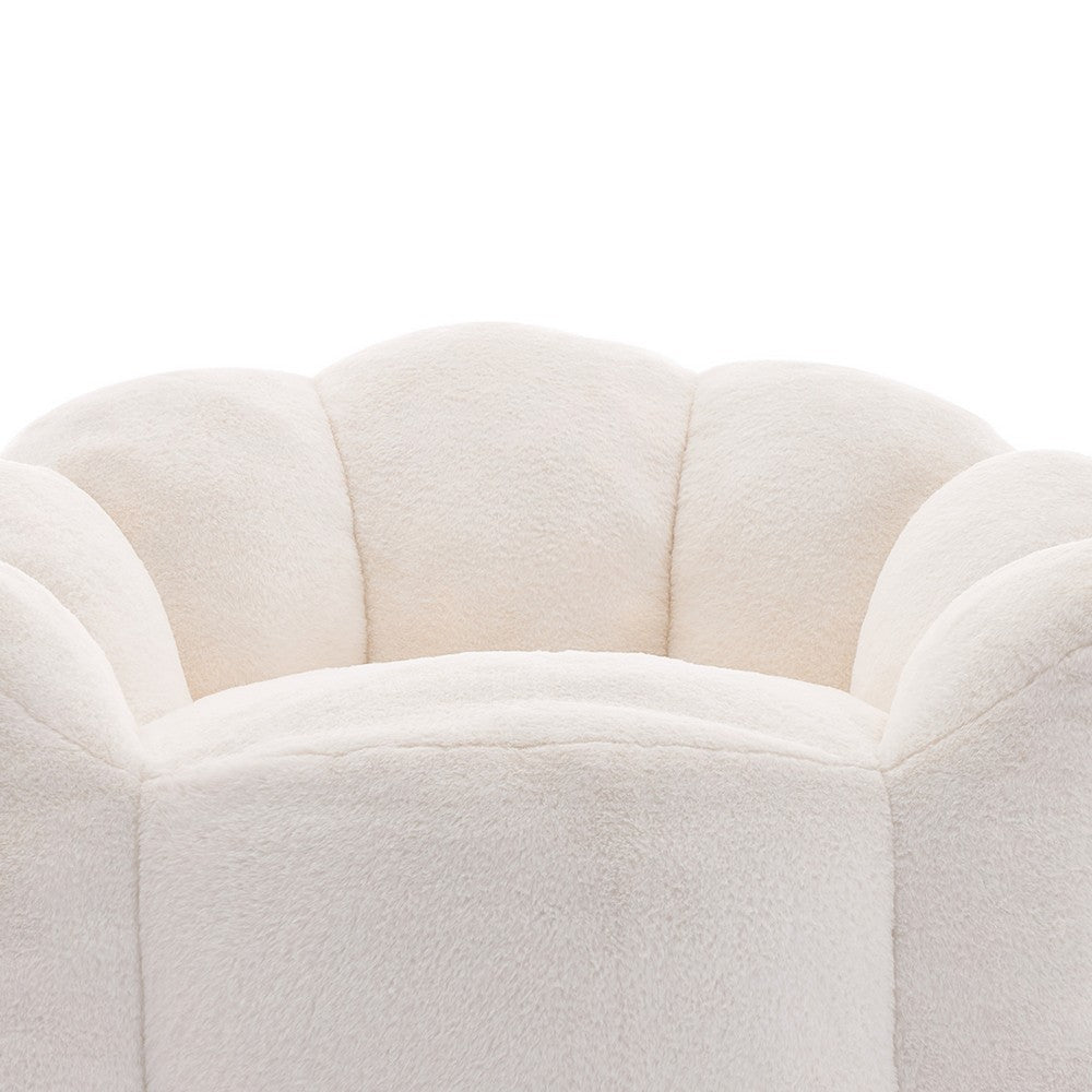 Lery Lotus Accent Sofa Chair, Compressed Bean Bag, White Faux Fur
