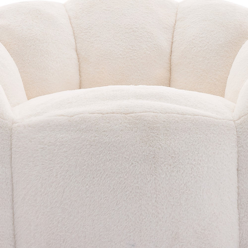Lery Lotus Accent Sofa Chair, Compressed Bean Bag, White Faux Fur