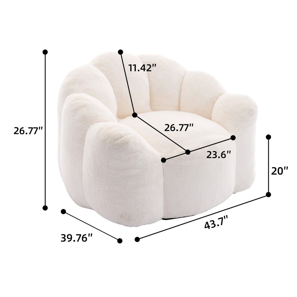 Lery Lotus Accent Sofa Chair, Compressed Bean Bag, White Faux Fur