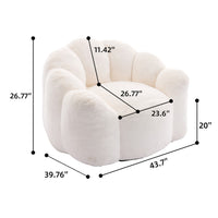 Lery Lotus Accent Sofa Chair, Compressed Bean Bag, White Faux Fur