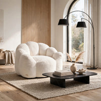 Lery Lotus Accent Sofa Chair, Compressed Bean Bag, White Faux Fur