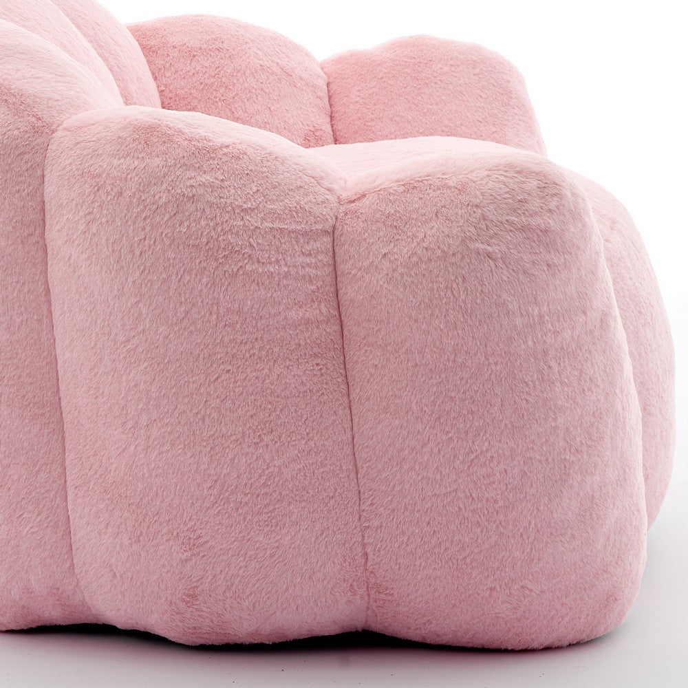 Lery Lotus Accent Sofa Chair, Compressed Bean Bag, Pink Faux Fur