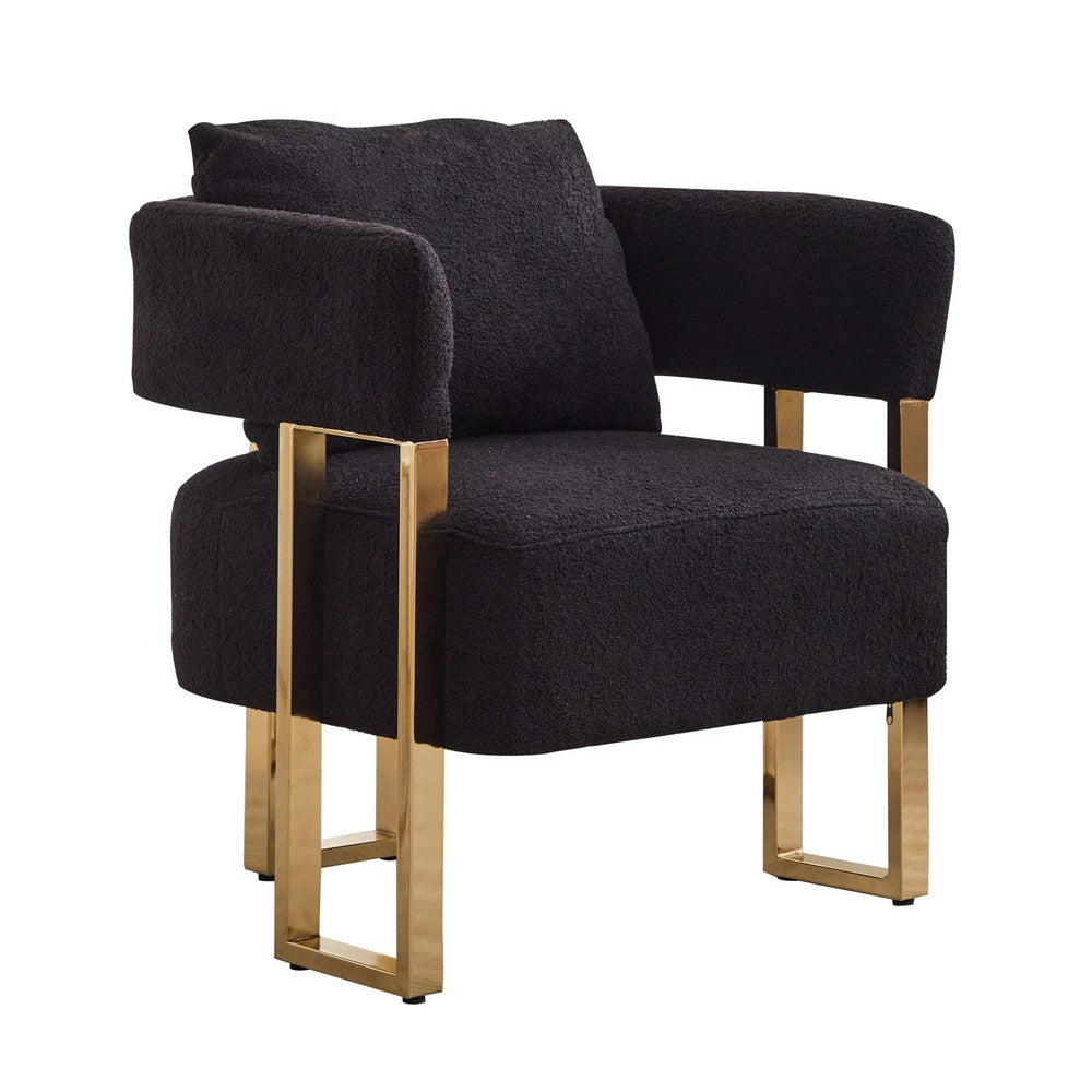 Sery Accent Sofa Chair Set of 2, Black Teddy Fleece, Gold Square Legs