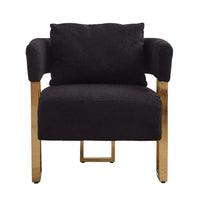 Sery Accent Sofa Chair Set of 2, Black Teddy Fleece, Gold Square Legs