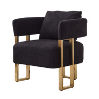 Sery Accent Sofa Chair Set of 2, Black Teddy Fleece, Gold Square Legs