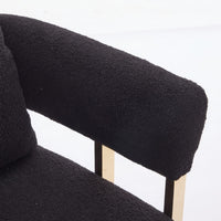 Sery Accent Sofa Chair Set of 2, Black Teddy Fleece, Gold Square Legs