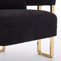 Sery Accent Sofa Chair Set of 2, Black Teddy Fleece, Gold Square Legs