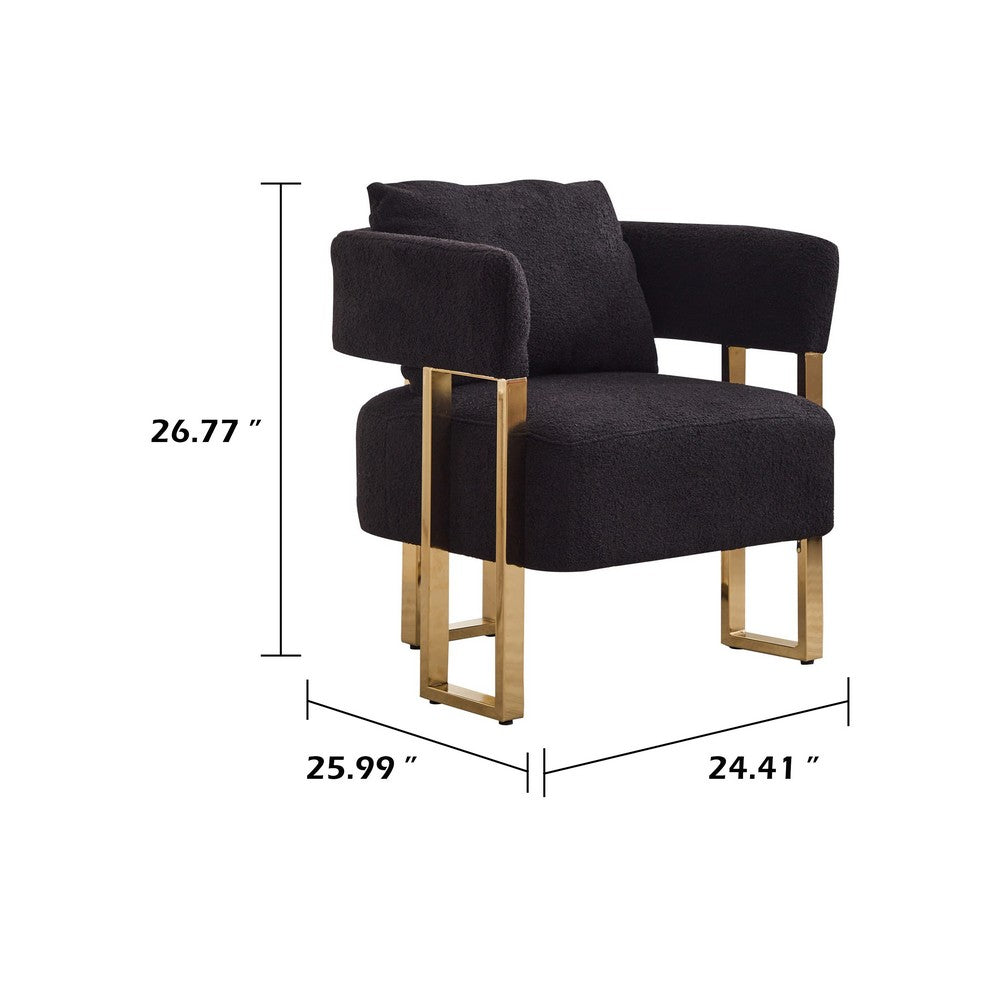 Sery Accent Sofa Chair Set of 2, Black Teddy Fleece, Gold Square Legs