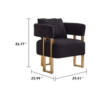 Sery Accent Sofa Chair Set of 2, Black Teddy Fleece, Gold Square Legs