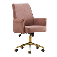 Swivel Office Chair, Light Pink Corduroy, Adjustable Height, Gold Base