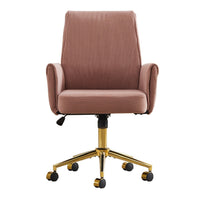 Swivel Office Chair, Light Pink Corduroy, Adjustable Height, Gold Base