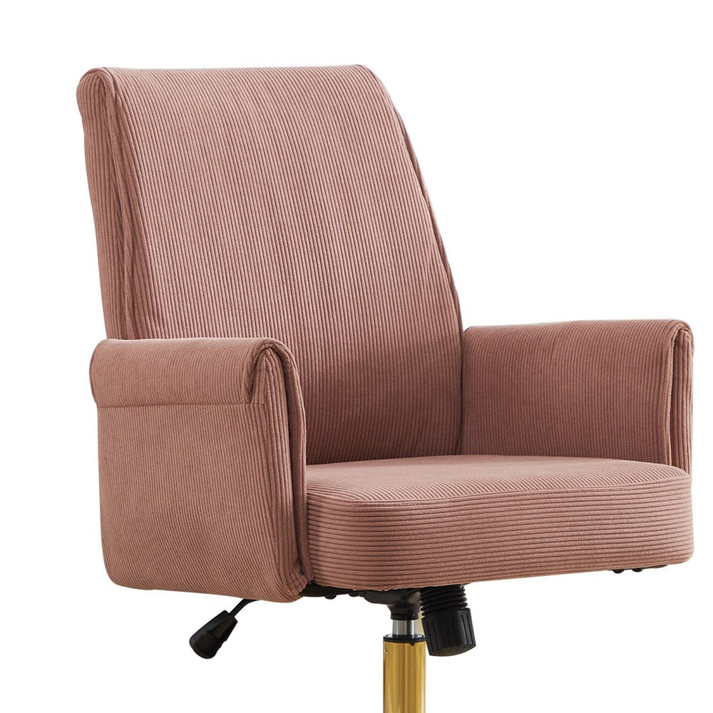 Swivel Office Chair, Light Pink Corduroy, Adjustable Height, Gold Base