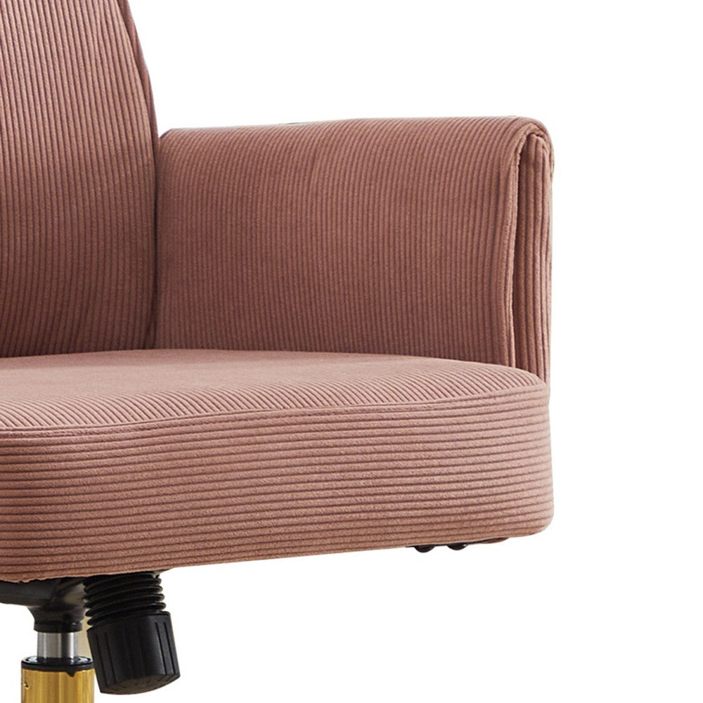 Swivel Office Chair, Light Pink Corduroy, Adjustable Height, Gold Base