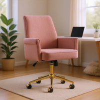 Swivel Office Chair, Light Pink Corduroy, Adjustable Height, Gold Base