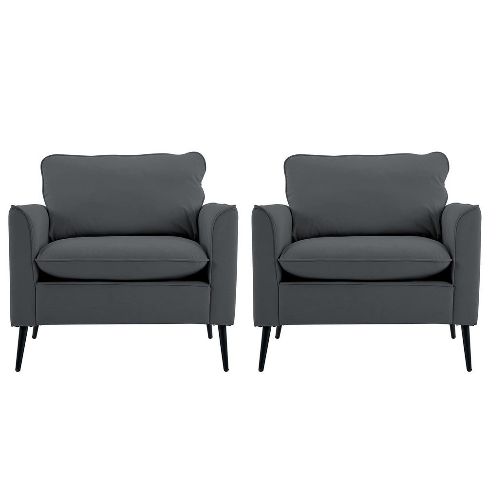 Heya Lounge Sofa Chair Set of 2, Track Arms, Light Gray Faux Leather
