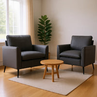 Heya Lounge Sofa Chair Set of 2, Track Arms, Light Gray Faux Leather