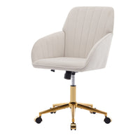 Kena Swivel Office Chair, Adjustable Height, Beige Tufted Velvet, Gold