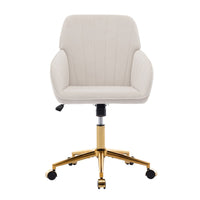 Kena Swivel Office Chair, Adjustable Height, Beige Tufted Velvet, Gold