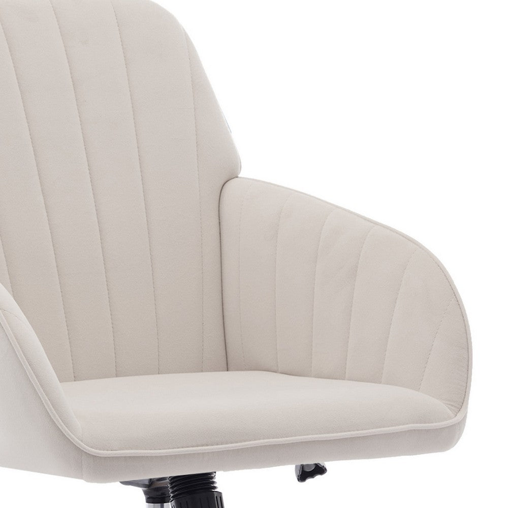 Kena Swivel Office Chair, Adjustable Height, Beige Tufted Velvet, Gold