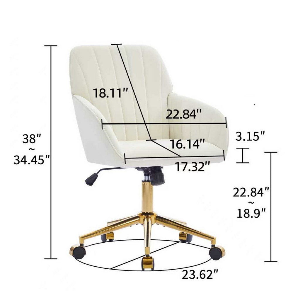 Kena Swivel Office Chair, Adjustable Height, Beige Tufted Velvet, Gold