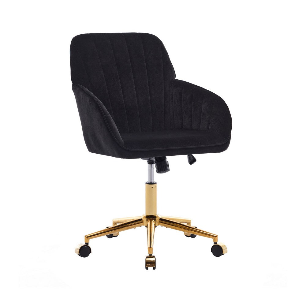 Kena Swivel Office Chair, Adjustable Height, Black Tufted Velvet, Gold