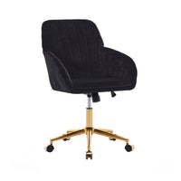 Kena Swivel Office Chair, Adjustable Height, Black Tufted Velvet, Gold