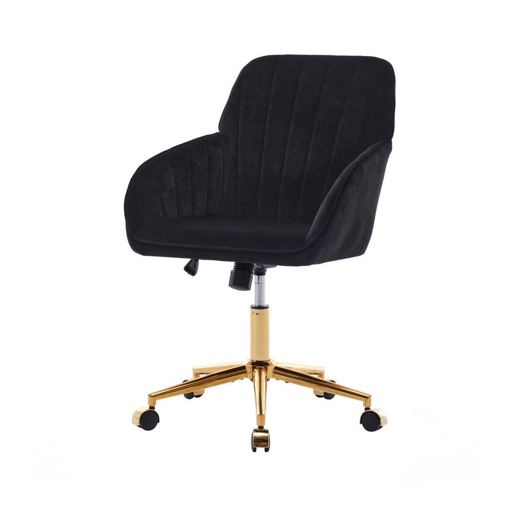 Kena Swivel Office Chair, Adjustable Height, Black Tufted Velvet, Gold