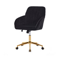 Kena Swivel Office Chair, Adjustable Height, Black Tufted Velvet, Gold