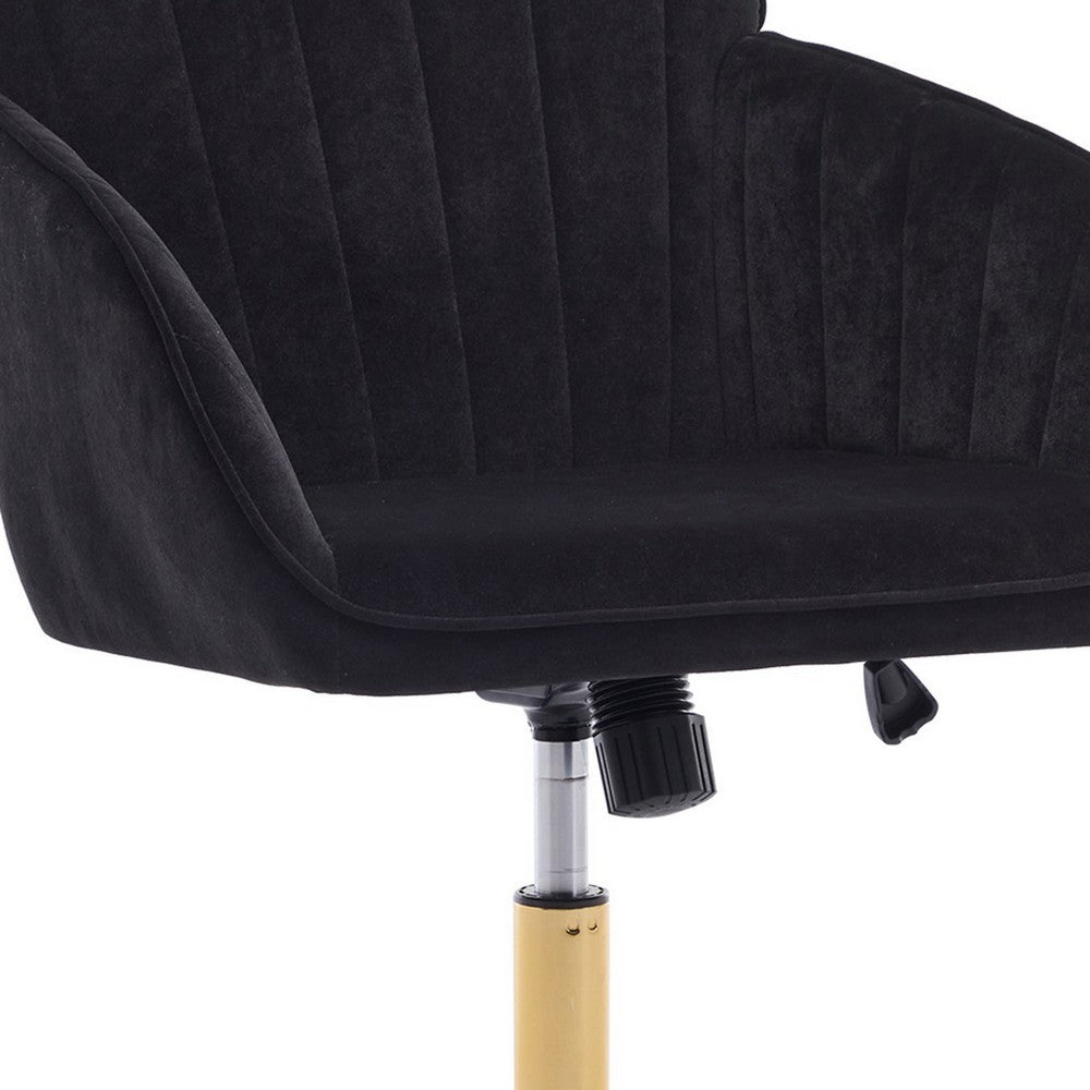 Kena Swivel Office Chair, Adjustable Height, Black Tufted Velvet, Gold