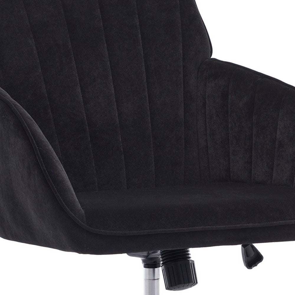 Kena Swivel Office Chair, Adjustable Height, Black Tufted Velvet, Gold