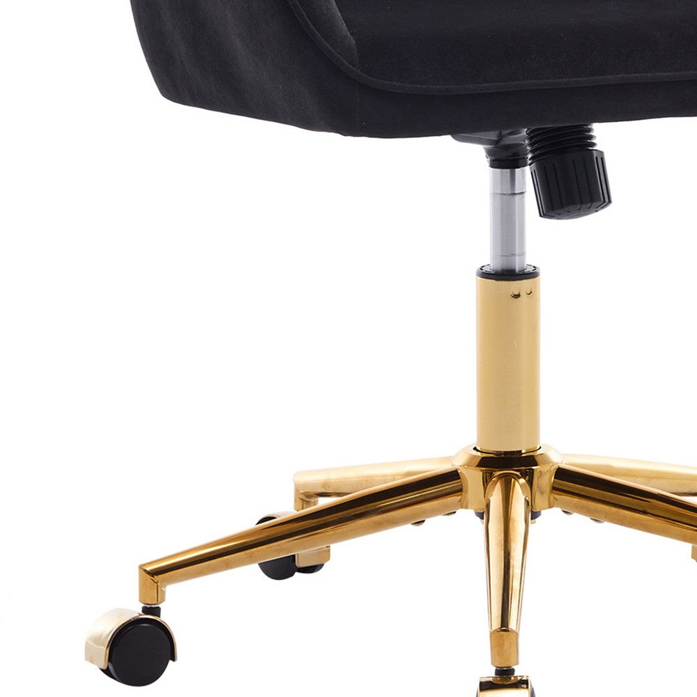Kena Swivel Office Chair, Adjustable Height, Black Tufted Velvet, Gold