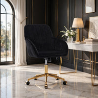 Kena Swivel Office Chair, Adjustable Height, Black Tufted Velvet, Gold