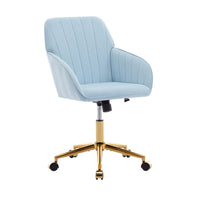 Kena Swivel Office Chair, Adjustable Height, Blue Tufted Velvet, Gold