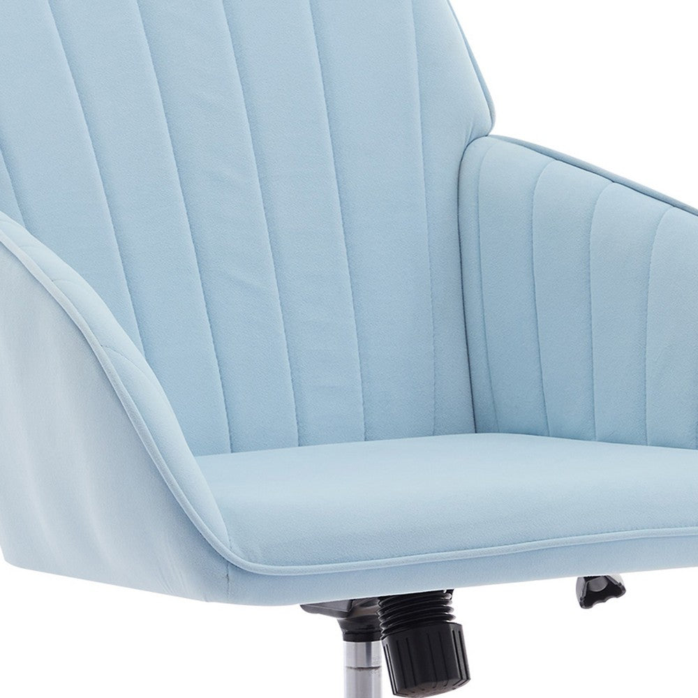 Kena Swivel Office Chair, Adjustable Height, Blue Tufted Velvet, Gold