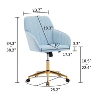 Kena Swivel Office Chair, Adjustable Height, Blue Tufted Velvet, Gold