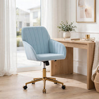 Kena Swivel Office Chair, Adjustable Height, Blue Tufted Velvet, Gold