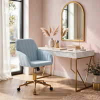 Kena Swivel Office Chair, Adjustable Height, Blue Tufted Velvet, Gold