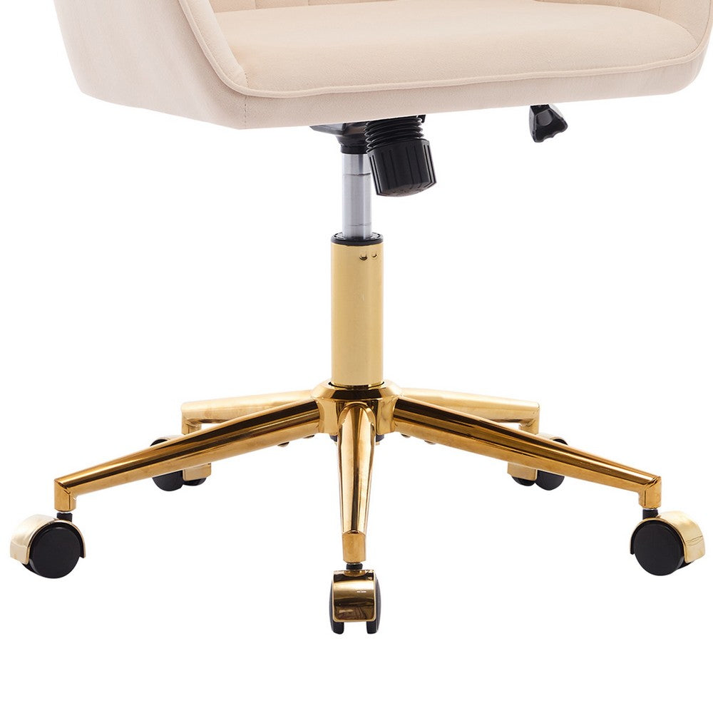 Kena Swivel Office Chair, Adjustable Height, Khaki Tufted Velvet, Gold