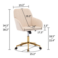 Kena Swivel Office Chair, Adjustable Height, Khaki Tufted Velvet, Gold