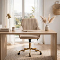 Kena Swivel Office Chair, Adjustable Height, Khaki Tufted Velvet, Gold