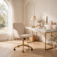 Kena Swivel Office Chair, Adjustable Height, Khaki Tufted Velvet, Gold