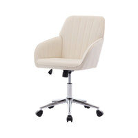 Kena Swivel Office Chair, Beige Tufted Velvet, Adjustable Height, Silver