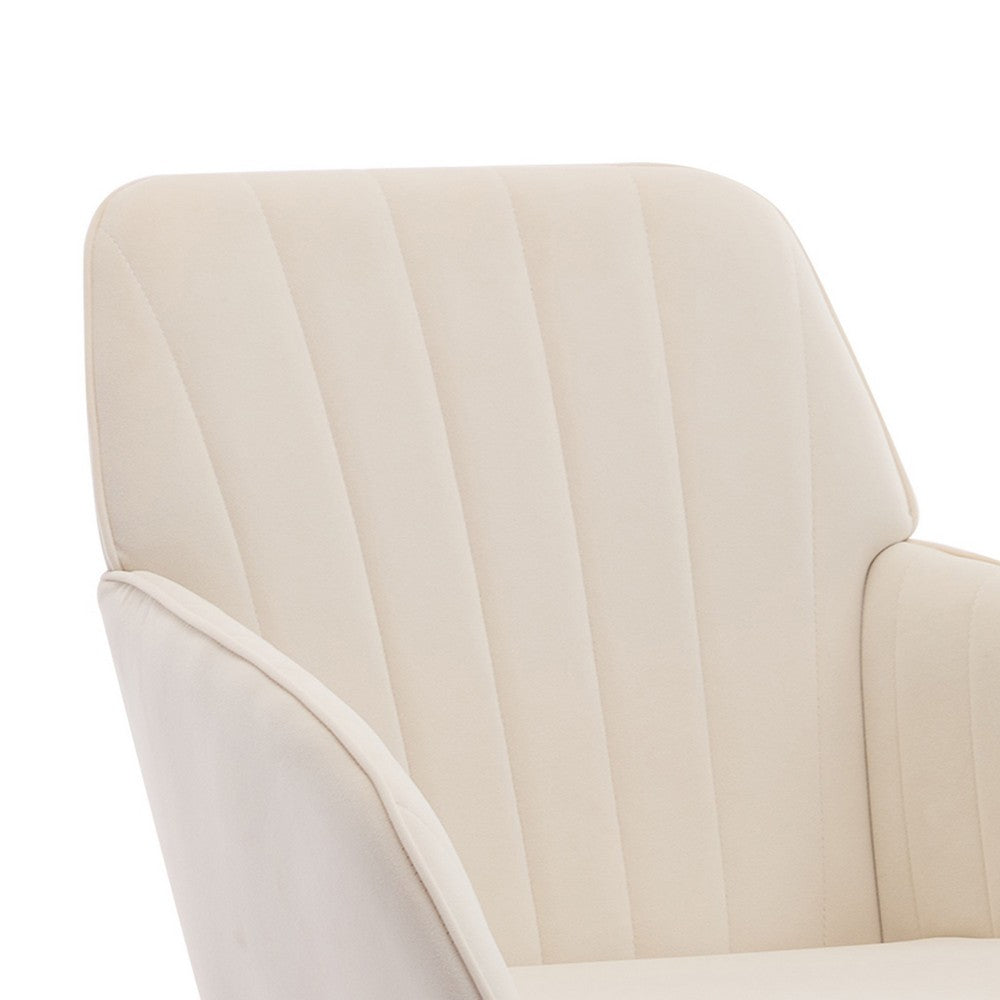Kena Swivel Office Chair, Beige Tufted Velvet, Adjustable Height, Silver