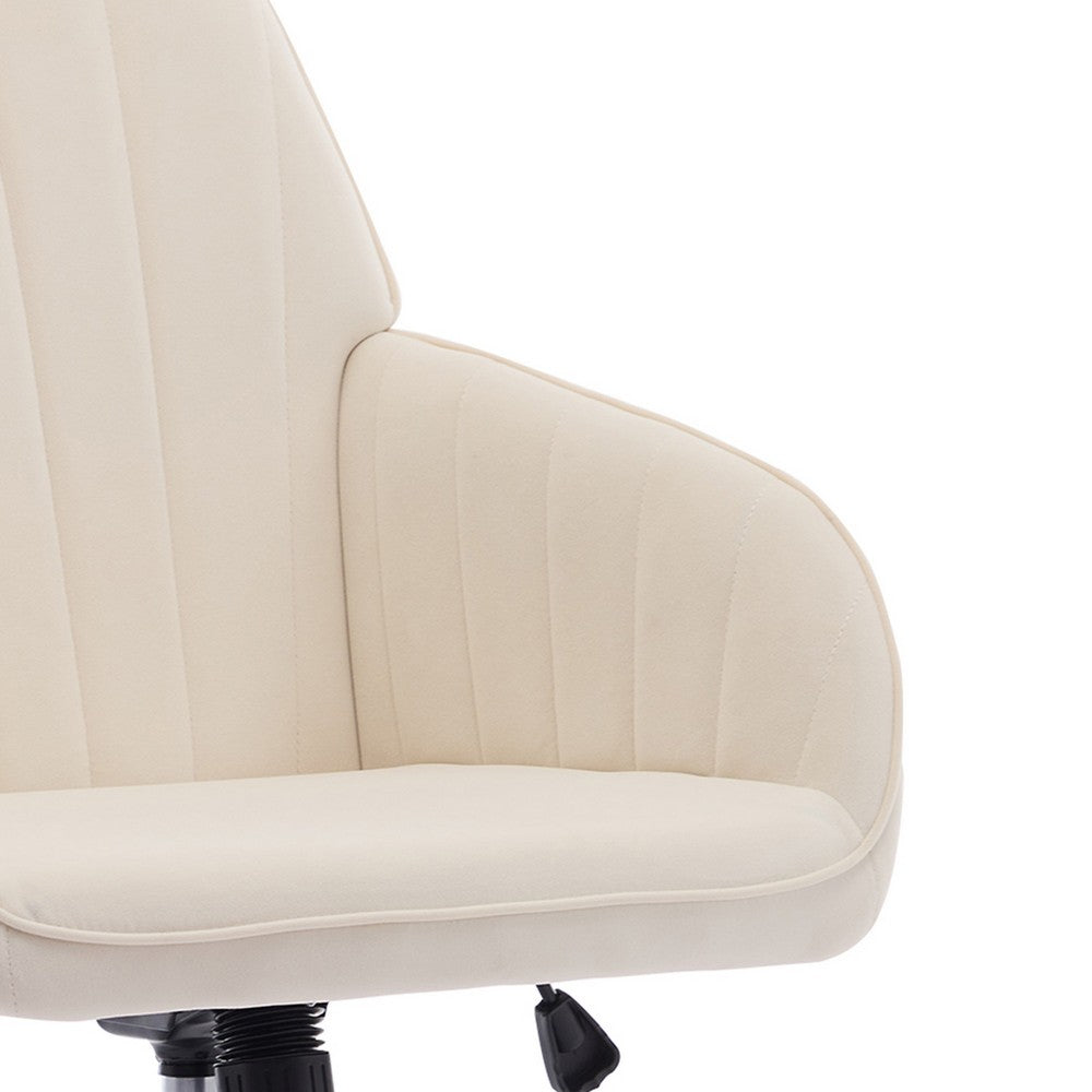Kena Swivel Office Chair, Beige Tufted Velvet, Adjustable Height, Silver