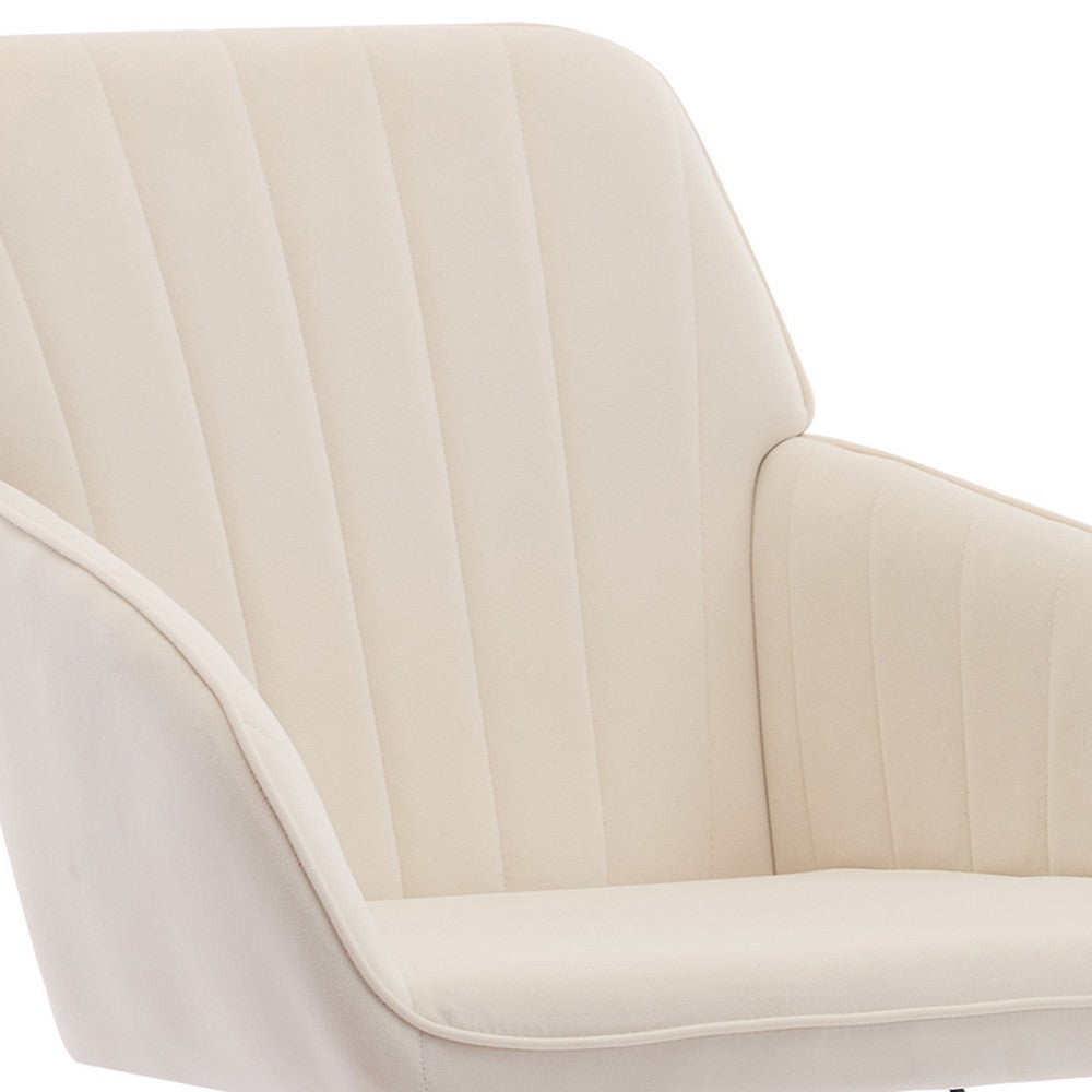 Kena Swivel Office Chair, Beige Tufted Velvet, Adjustable Height, Silver