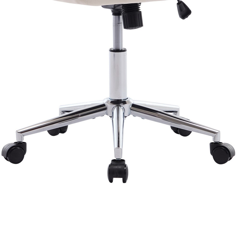 Kena Swivel Office Chair, Beige Tufted Velvet, Adjustable Height, Silver