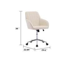 Kena Swivel Office Chair, Beige Tufted Velvet, Adjustable Height, Silver