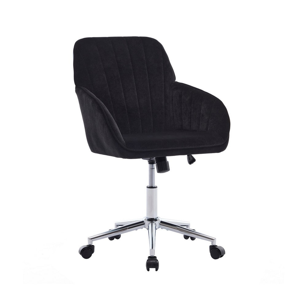 Kena Swivel Office Chair, Black Tufted Velvet, Adjustable Height, Silver