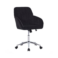 Kena Swivel Office Chair, Black Tufted Velvet, Adjustable Height, Silver